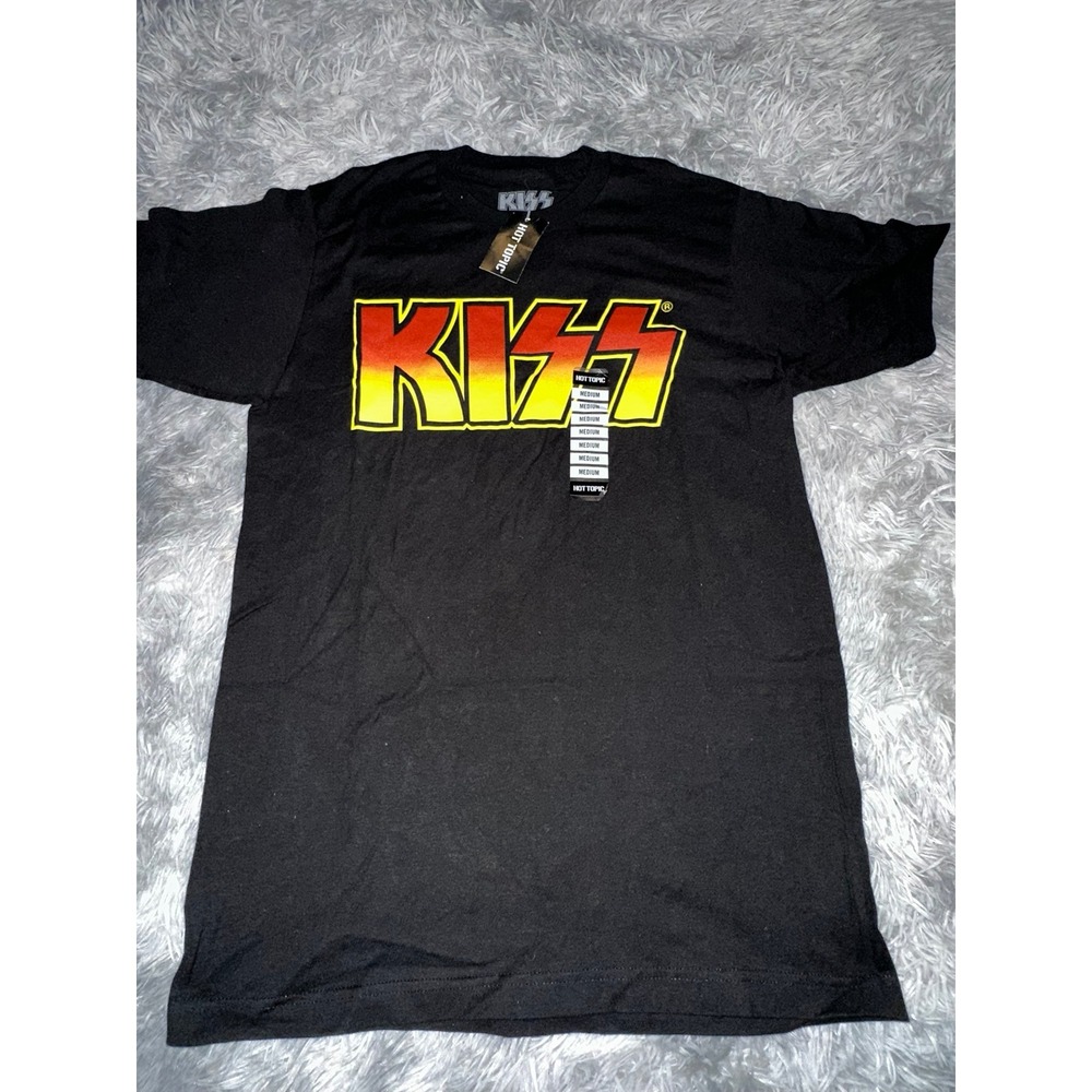 KISS Band Graphic T-Shirt Hot Topic Black Red Yellow Logo Mens Medium New
